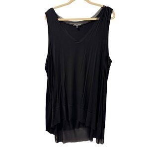 Cable & Gauge Woman Black Sleeveless Hi-Low Tank Top Sheer Hem V-Neck Plus Size
